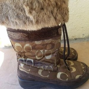 Coach rabbit fur boots with  brown sequins (used)
